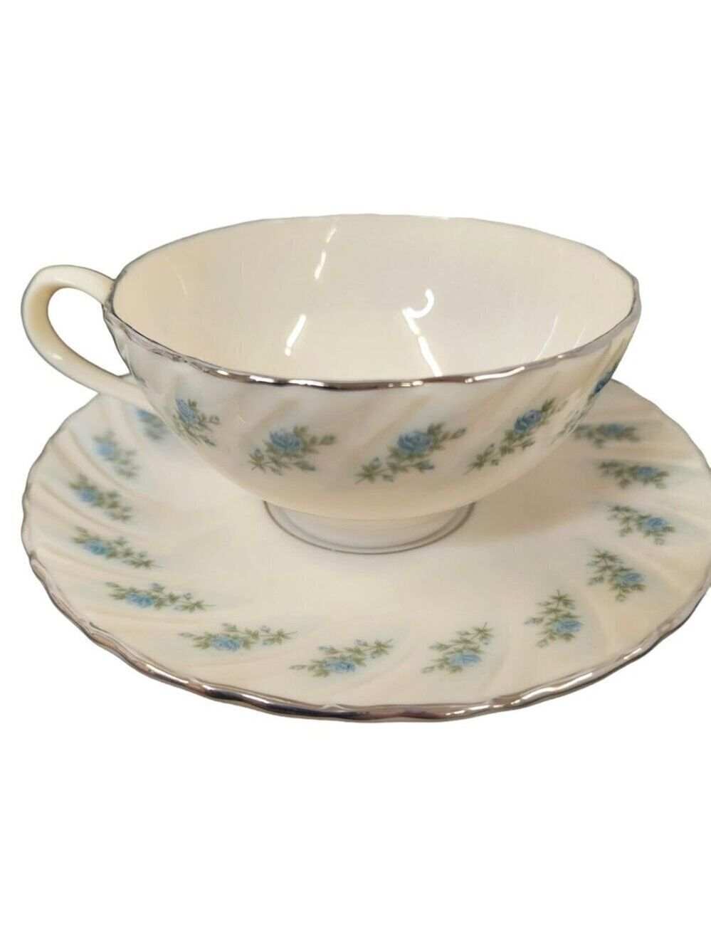 Lenox China - Rosedale Blue Roses  Teacup & Saucer Set Vintage Tea Set Cup & Sau